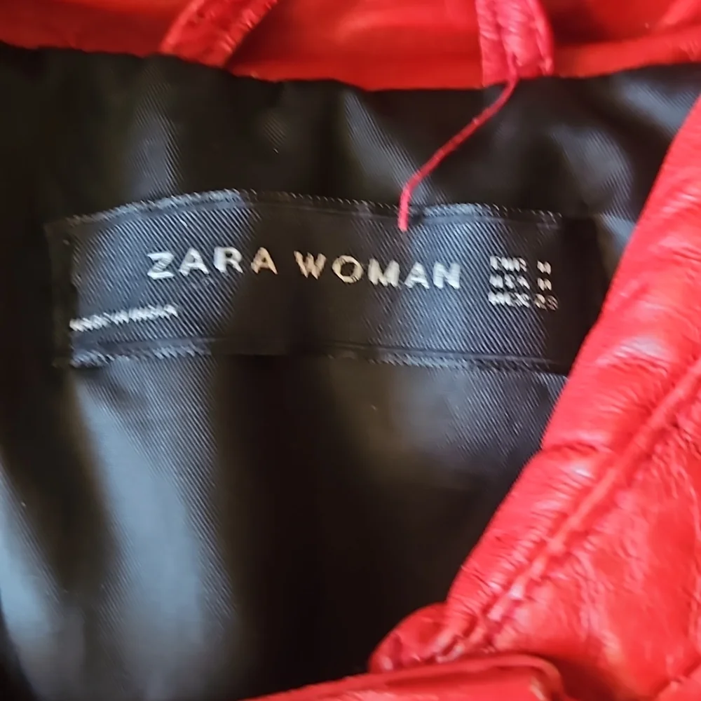 Zara red real leather moto jacket - Picture 2 of 4